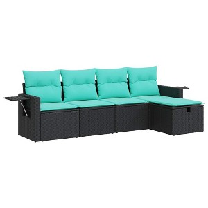 vidaXL Garden Sofa Set Black PE rattan 5-piece Removable Covers - 1 of 4