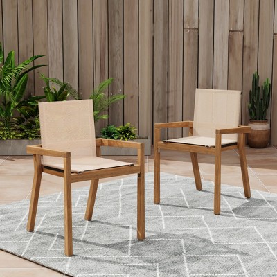 VASIP Outdoor Dining Chairs, Bistro Chairs Set of 2, Patio Chairs with Armrests, Acacia Frame and Mesh Seat, for Garden Patio Porch