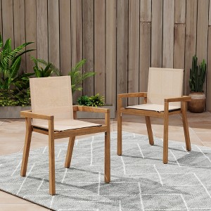 VASIP Outdoor Dining Chairs, Bistro Chairs Set of 2, Patio Chairs with Armrests, Acacia Frame and Mesh Seat, for Garden Patio Porch - 1 of 4