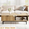 Coffee Table 42.5" Mid Century Modern Center Table with Drawer Fluted Living Room Table with Storage Light Wood Cocktail Table with Open Shelf, Wood - 4 of 4