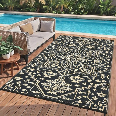 Waterproof Outdoor Rug Medallion Reversible Plastic Straw Mat, Vintage ...