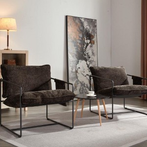 2-Piece Metal Frame Accent Chair with Arm Pocket, Skin-friendly Braid Indoor Furniture for Living Room and Bedroom - The Pop Home - 1 of 4