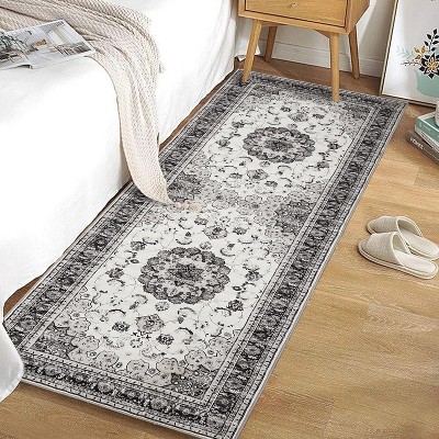 Vintage Area Rug - Machine Washable Low Pile Carpet with Non-Slip Rubber Backing, Soft Pet Friendly Rug for Living Room, Bedroom, Dining Room