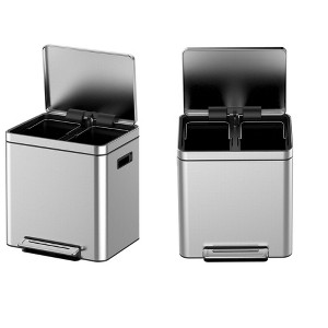 EcoSummer 2 x 4 Gal Stainless Steel Dual Compartment Trash Can, Step-On Recycling Bin with Soft-Close Lid & Removable Buckets. - 1 of 4
