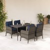 vidaXL 5-Piece Patio Dining Set - Gray Poly Rattan with Navy Blue Cushions, Tempered Glass Table, and Powder-Coated Steel Frame - 2 of 4