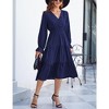 Women's Casual Wrap V Neck Midi Dress Long Sleeve Smocked Waist Tiered A Line Pleated Flowy Long Dress - 2 of 4