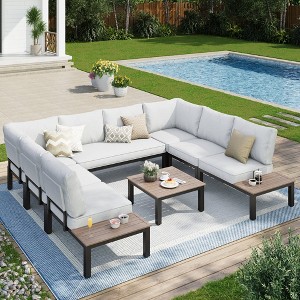 Captiva Designs Outdoor Off-white Conversation Set with Sectional Sofa & Coffee Table & Removable Cushion - 1 of 4