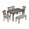 Homy Casa 6-Piece Wooden Dining Table Set with 4 Upholstered Chairs and Bench, Kitchen & Dining Room Furniture, Grey - 2 of 4