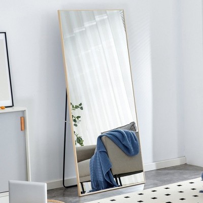 PAGED Rectangle Full Length Mirror,Leaning Floor Full Body Mirror with Solid Wood Frame,Suitable for Bedroom or Cloakroom