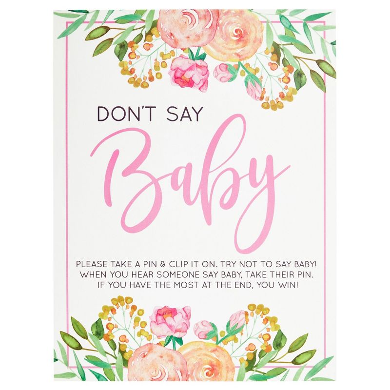Sparkle and Bash Floral Baby Shower Clothespin Game For Girl, Don't Say Baby Theme with 60 Pink Clothes Pins and 8x10-Inch Sign, 4 of 9