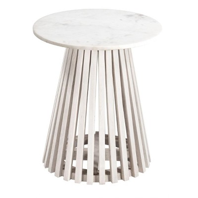 Mazara Side Table, White & Whitewashed 20.1"H – Natural Marble Top With Bleached Mango Wood Frame By Zuo Modern