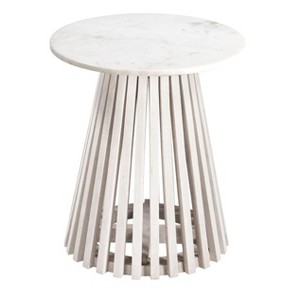 Mazara Side Table, White & Whitewashed 20.1"H – Natural Marble Top With Bleached Mango Wood Frame By Zuo Modern - 1 of 4