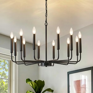 BAOURE 31.5in Black Chandelier 12 Light Modern Farmhouse Candle Style Chandelier with Adjustable Height for Dining Room Living Room Foyer - 1 of 4