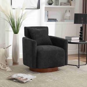 CAVINAS Chenille Swivel Accent Chair with Curved Backrest and Wooden Base,Modern Upholstered Living Room Chairs,Reading Chairs for Living Room - 1 of 4