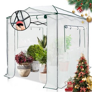 EAGLE PEAK 8x6 ft Instant Pop-up Greenhouse,Walk in Green House with Roll-Up Zipper Doors and Side Windows, Green/Clear - 1 of 4