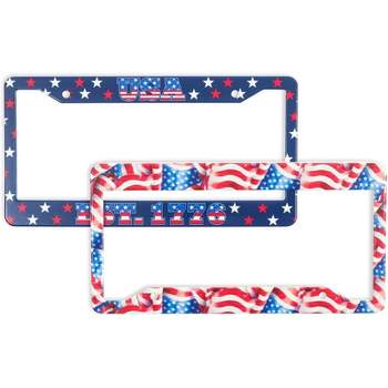 Zodaca 2 Pack American Flag License Plate Frames Covers with Screws, 12.3 x 6.4 in