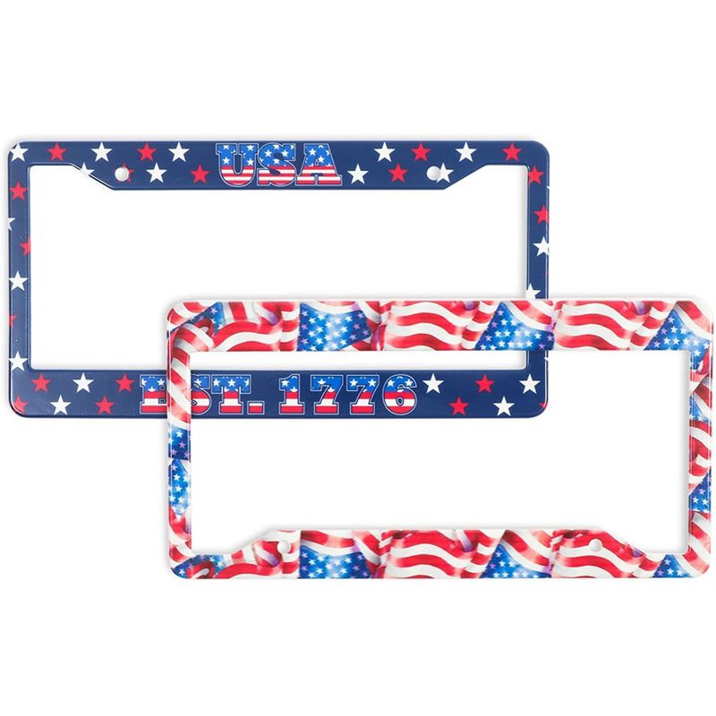 Zodaca 2 Pack American Flag License Plate Frames Covers with Screws, 12.3 x 6.4 in, 1 of 10