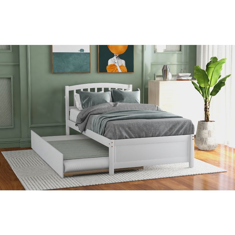 Twin Size Platform Bed Wood Bed Frame with Trundle-ModernLuxe, 2 of 9