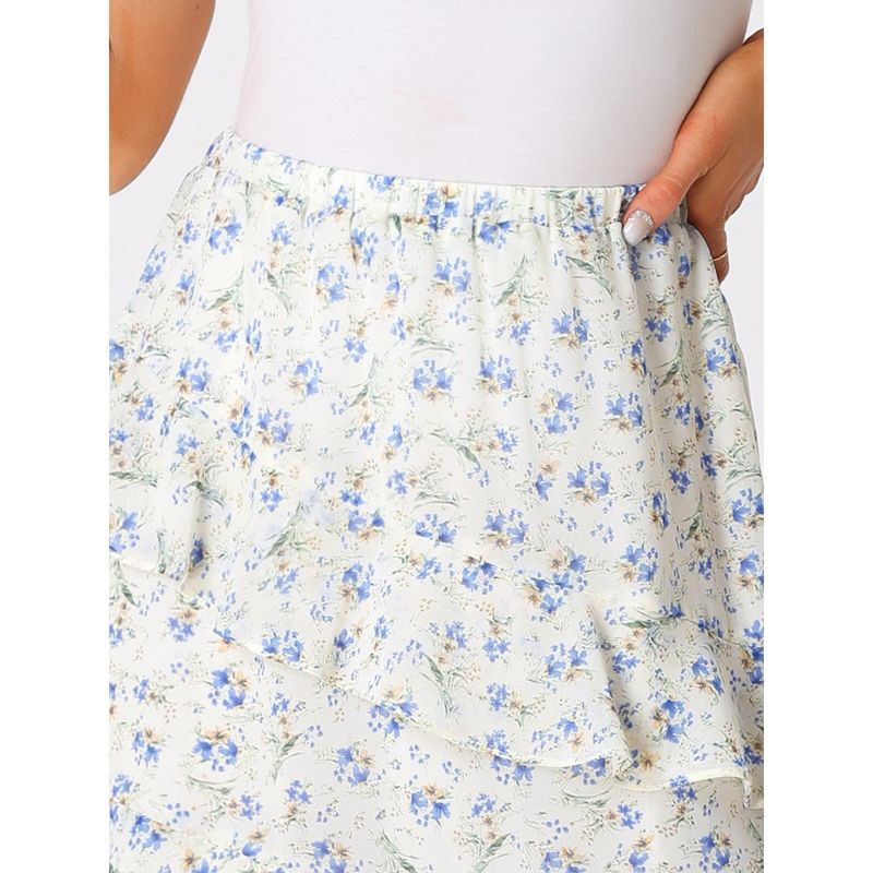 Allegra K Women's Floral Layered Elastic Waist Chiffon Ruffle Midi Skirt, 5 of 7