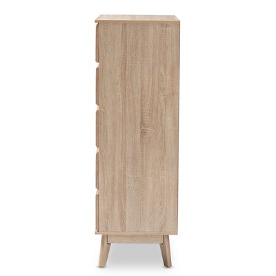 Miren Mid-Century Light Oak and Dark Gray Engineered Wood 5-Drawer Chest