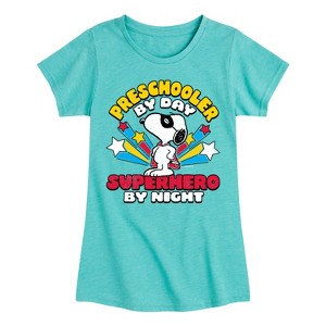 Girls' - Peanuts - Snoopy Preschooler By Day Superhero By Night Fitted Short Sleeve Graphic T-Shirt - 1 of 4