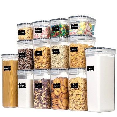 LunaLulinlk Airtight Food Storage Container Set, BPA Free 14-Piece Plastic Kitchen and Pantry Organizer Jars, Black