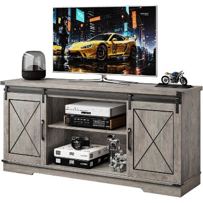 TV Stand - Entertainment Center with Storage Cabinets, Sliding Barn Doors, Mid Century Modern Media TV Console Table for Living Room Bedroom