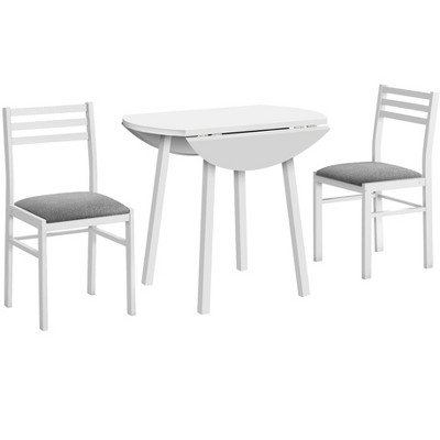 White Metal and Laminate Drop Leaf Dining Set with Gray Cushions