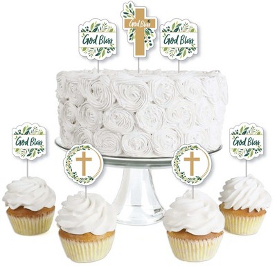 Big Dot of Happiness Elegant Cross - Dessert Cupcake Toppers - Religious Party Clear Treat Picks - Set of 24