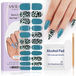 Saviland Women's 22pcs Semi Cured Gel Nail Strips Kit - Brighter Long Lasting Nail Design with Tools.(Zebra Blue Series) - 1 of 4