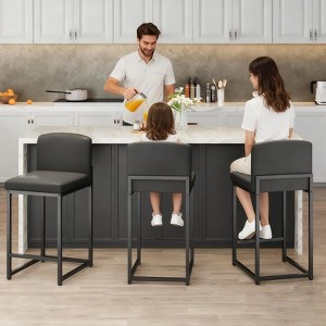 4/6 Modern Bar Stools , Upholstered Counter Height 24.8" Bar Stools,Faux Leather Counter Stools Bar Chairs with Back for Kitchen Island, Beige - 1 of 4