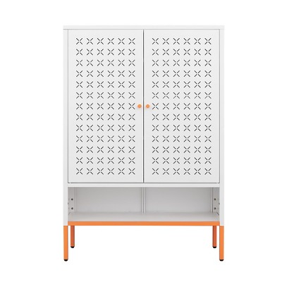 Vynxaria White Double Door Shoe Cabinet with Adjustable Storage