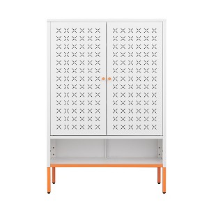Vynxaria White Double Door Shoe Cabinet with Adjustable Storage - 1 of 4
