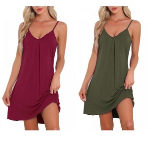 INSPIRE CHIC Women's 2 Pcs Sleeveless Camisole V Neck Pajama Dress Sleepwear Nightgowns - 1 of 4