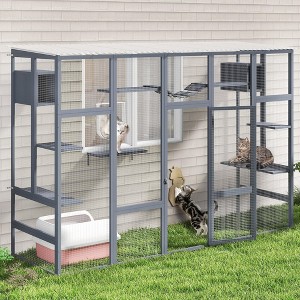 Sandinrayli Catio Outdoor Cat Enclosure Window, 104" Wooden Large Catio Outside Cattery with Sloped Waterproof Cover - 1 of 4