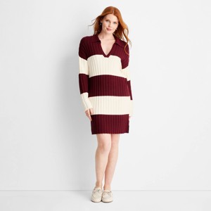 Women's Long Sleeve Oversized Rugby Mini Sweater Dress - Future Collective - 1 of 3