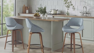 Set of 2 Black and Walnut Swivel Barstools