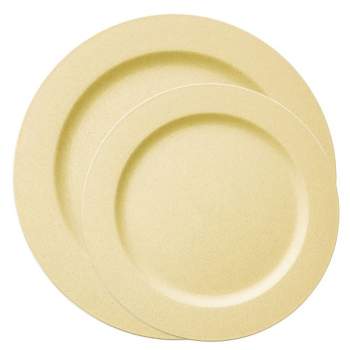 Smarty Had A Party Matte Bright Yellow Round Disposable Plastic Dinnerware Value Set (120 Dinner Plates + 120 Salad Plates)