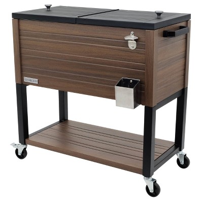 Permasteel 80-Quart Brown Woodgrain Rolling Patio Cooler with Insulated Basin