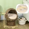 Munora 20" Natural Braided Elevated Cat Bed, Cat Basket Kitten House with Cushion, Dark Brown - 3 of 4