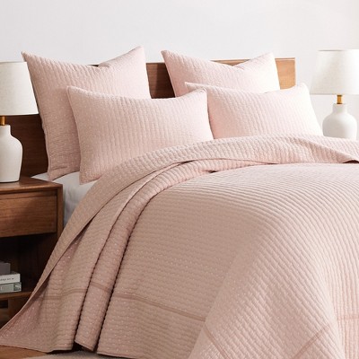 Blush Cotton Euro Shams with White Cross Stitching, Set of 2