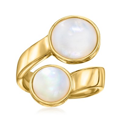 Ross-Simons Mother-Of-Pearl Bypass Ring in 18kt Gold Over Sterling