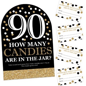Big Dot of Happiness Adult 90th Birthday - Gold - How Many Candies Birthday Party Game - 1 Stand and 40 Cards - Candy Guessing Game - 1 of 4