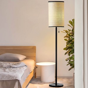 Maxax Black Floor Lamp with Painted Iron and Rattan Shade - 1 of 4
