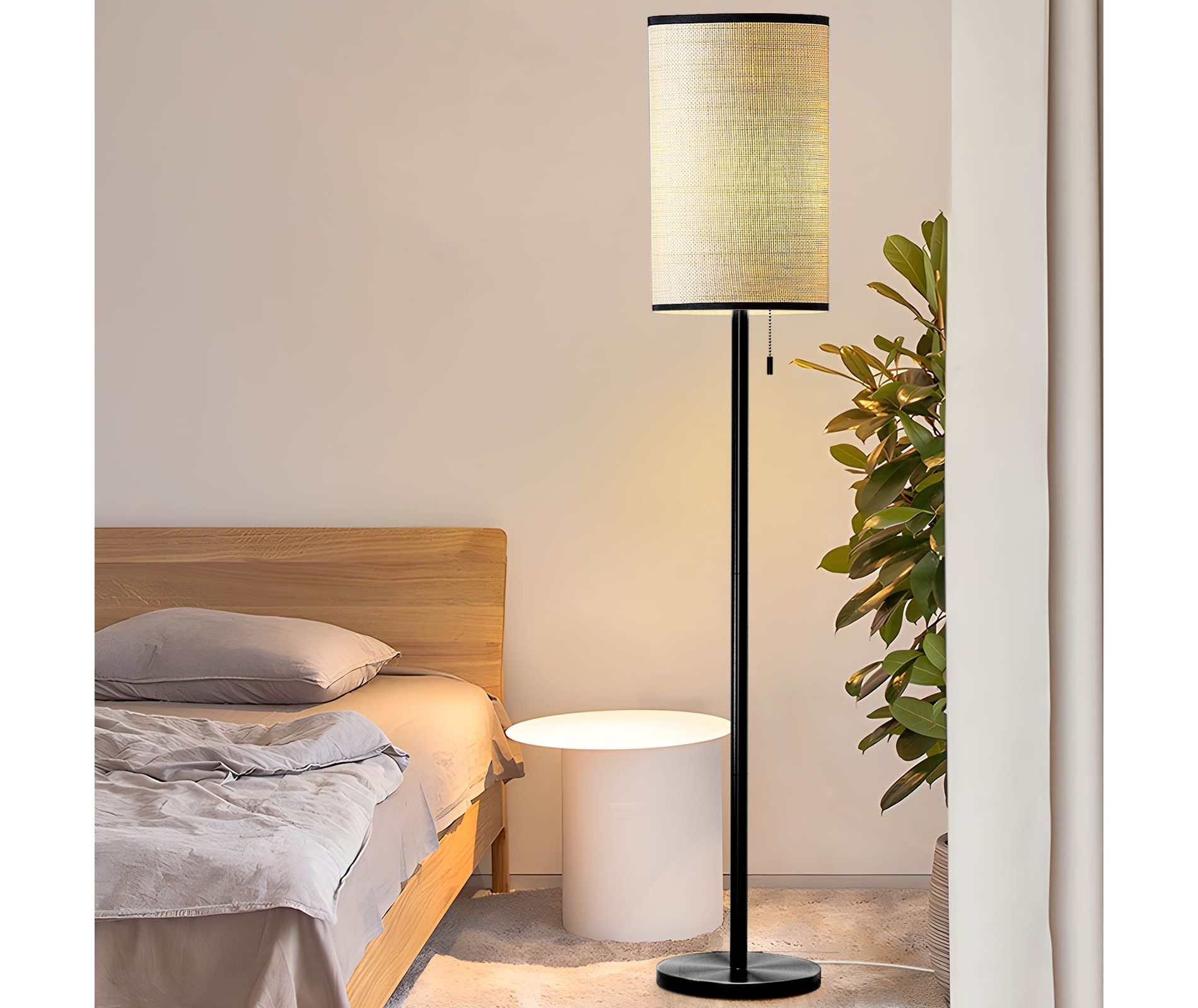 Maxax Black Floor Lamp with Painted Iron and Rattan Shade, Modern Farmhouse Style Floor Lamp for Living Room, Bedroom, Reading,E26 Bulb Compatibility,