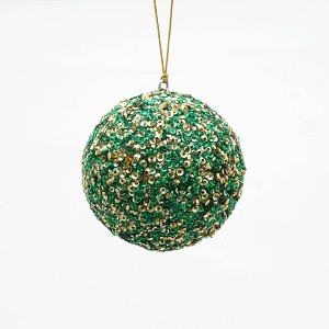 NAYSAYE Party Decoration Sequins Lac Ball Hanging Ornament for Christmas Tree Decorations, Green, 4"*4"*4" - 1 of 4