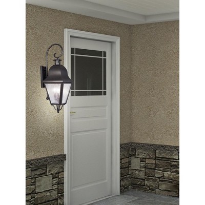 Amwell Bronze 3-Light Outdoor Wall Lantern with Seeded Glass