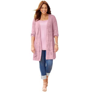 Catherines Women's Plus Size Pointelle Cardigan - 1 of 2