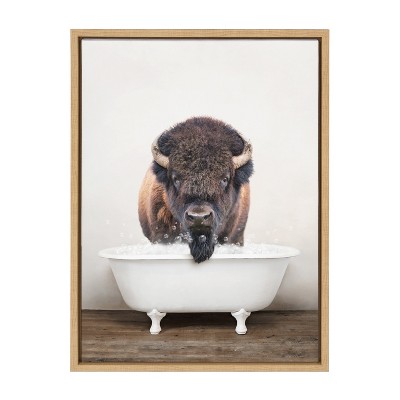 Natural Wood Framed Bison Bubble Bath Canvas Print, 18" x 24"