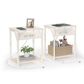 VASAGLE End Table ,  Small Side Tables, Nightstand with Outlets and USB Ports, Bedside Table with Storage Shelf